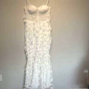 ASOS 3D luxe fringe cupped fishtail maxi dress gown in white Size 6